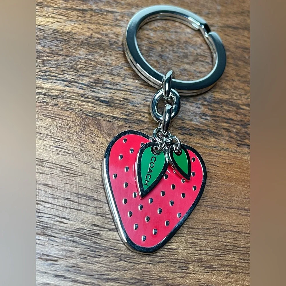 COACH Silver Tone Metal Enamel Strawberry Keychain/Bag Charm - Picture 4 of 7